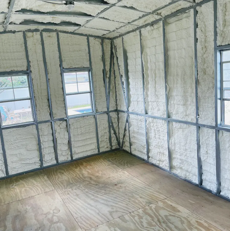 Closed-cell spray foam insulation applied to wall cavities in a residential project in West Carson